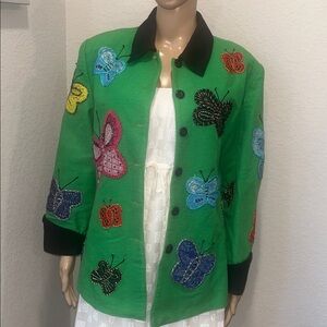 Vintage Anage Green and Black Butterflies embroidered Jacket